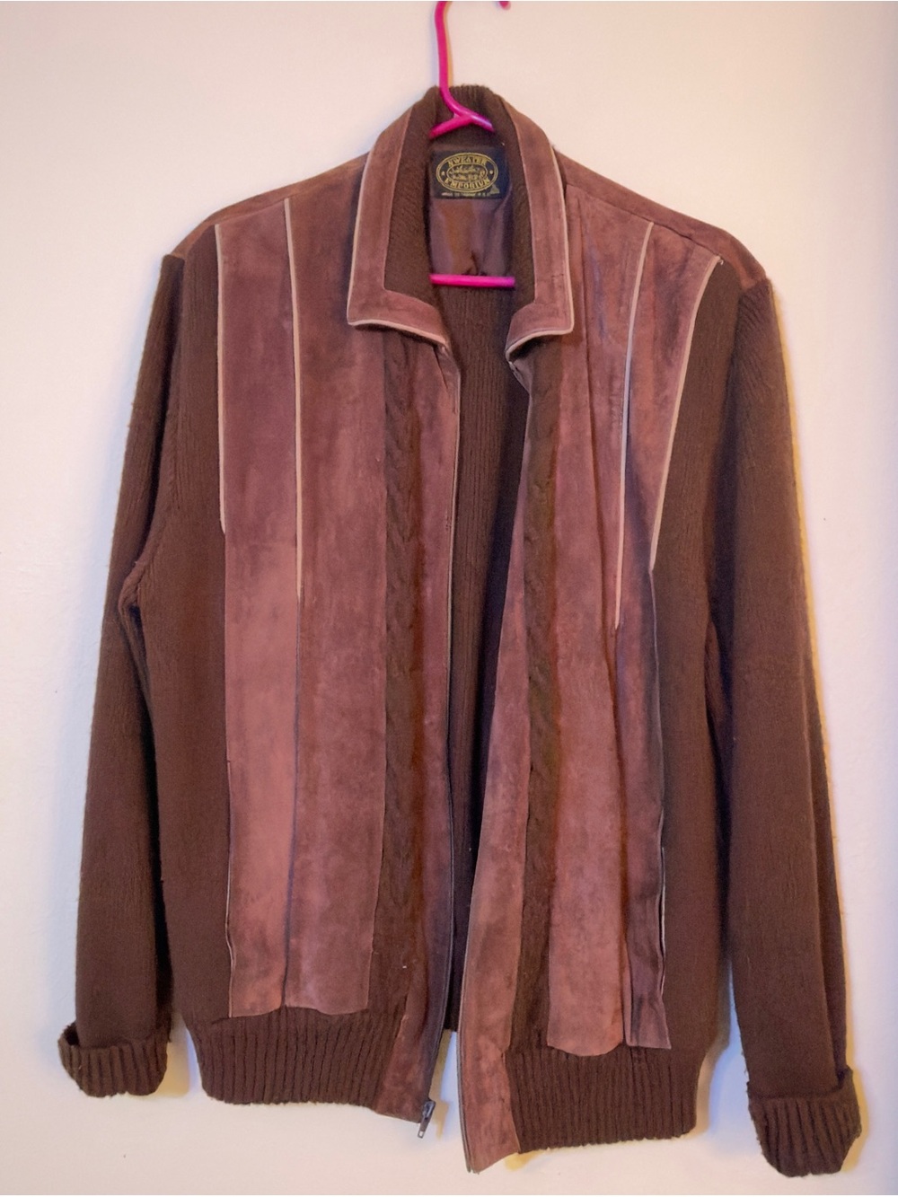 Brown Suede zip up mens sweater